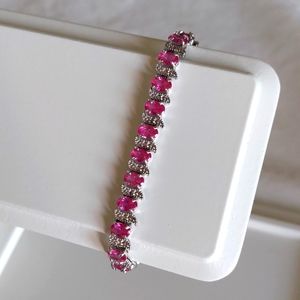 Lab created pink sapphire and sterling silver bracelet